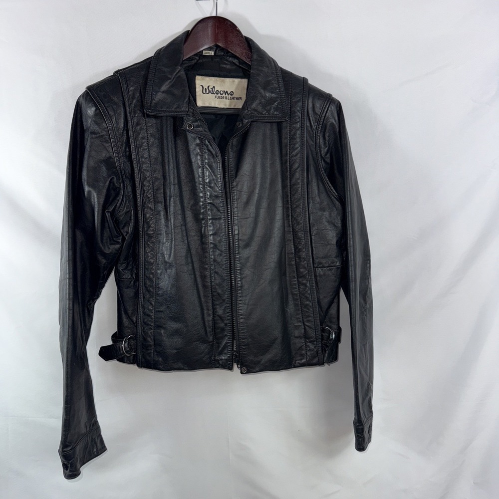 Vintage‎ Bikercore Wilson's Black Leather Jacket Adjustable waist Pit -Pit = 18"